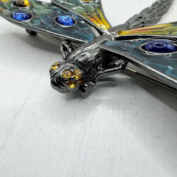 Erwin Pearl Colorful Dragonfly Brooch Enamel Gripoix Style Blue Green Insect Big - Picture 13 of 15